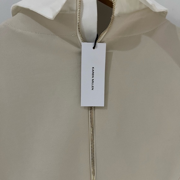 Karen Millen jersey cotton, Poplin pleated mini dress in color stone ( stretchy) - Picture 5 of 11